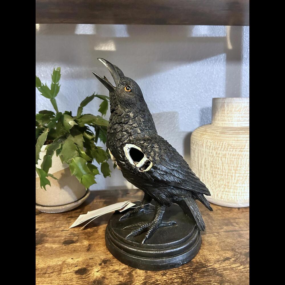 Vintage Black Bird Figurine - Decorative Home Accent